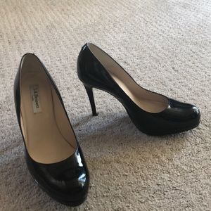 LK Bennet Black Patent Sledge Pumps. 38.5 Like New